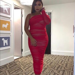 JLUXLABEL Red ruched one shoulder dress